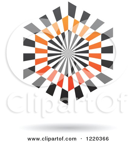 Clipart of a Floating Black and Orange Ray Hexagon Icon - Royalty Free Vector Illustration by cidepix