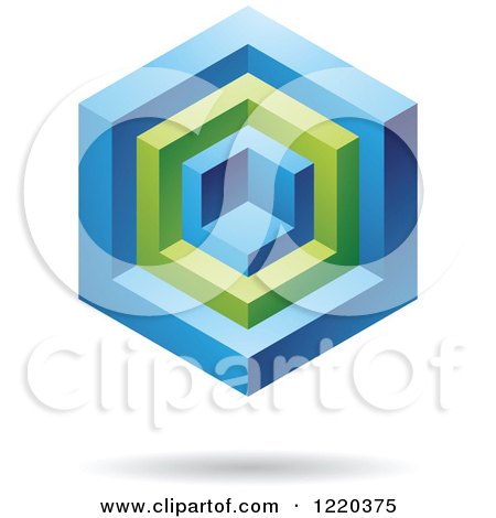 Clipart of a 3d Green and Blue Cube Icon - Royalty Free Vector Illustration by cidepix