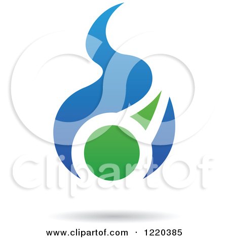 Clipart of a Green and Blue Abstract Flame or Droplet Icon 2 - Royalty Free Vector Illustration by cidepix