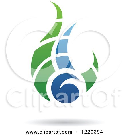 Clipart of a Green and Blue Abstract Flame or Droplet Icon - Royalty Free Vector Illustration by cidepix