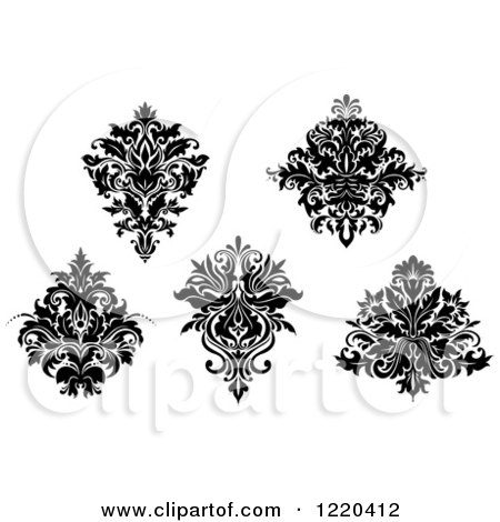 Clipart of Black and White Floral Damask Designs - Royalty Free Vector Illustration by Vector Tradition SM