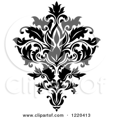 Clipart of a Black and White Floral Damask Design - Royalty Free Vector Illustration by Vector Tradition SM
