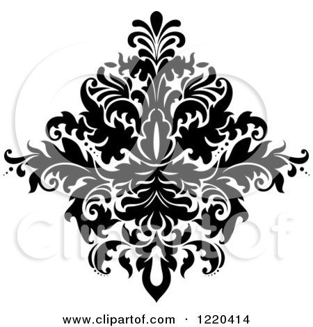 Clipart of a Black and White Floral Damask Design 2 - Royalty Free Vector Illustration by Vector Tradition SM
