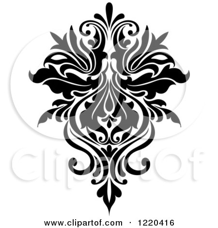 Clipart of a Black and White Floral Damask Design 4 - Royalty Free Vector Illustration by Vector Tradition SM