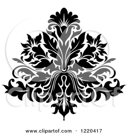 Clipart of a Black and White Floral Damask Design 5 - Royalty Free Vector Illustration by Vector Tradition SM