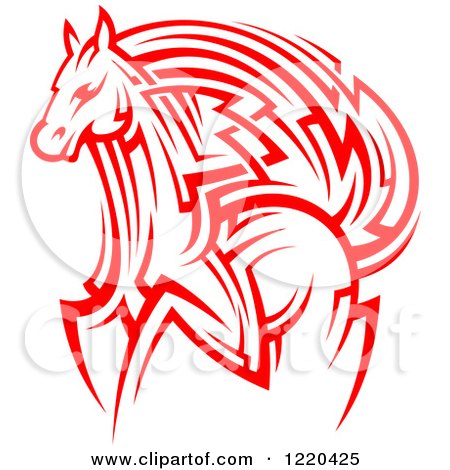 Clipart of a Red Running Tribal Horse - Royalty Free Vector Illustration by Vector Tradition SM
