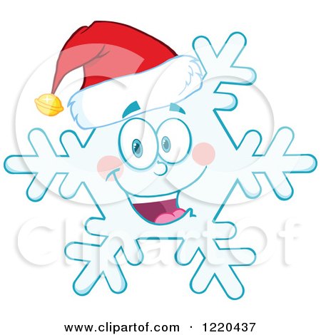 Clipart of a Happy Christmas Snowflake Mascot Wearing a Santa Hat - Royalty Free Vector Illustration by Hit Toon