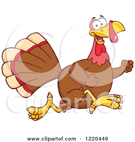 Clipart of a Happy Thanksgiving Turkey Bird Running - Royalty Free Vector Illustration by Hit Toon