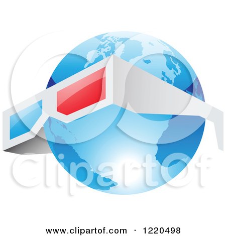 Clipart of a Pair of 3d Glasses Around a Blue Earth Globe - Royalty Free Vector Illustration by cidepix