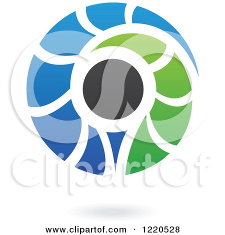 Clipart of a Floating Abstract Green Black and Blue Icon - Royalty Free Vector Illustration by cidepix