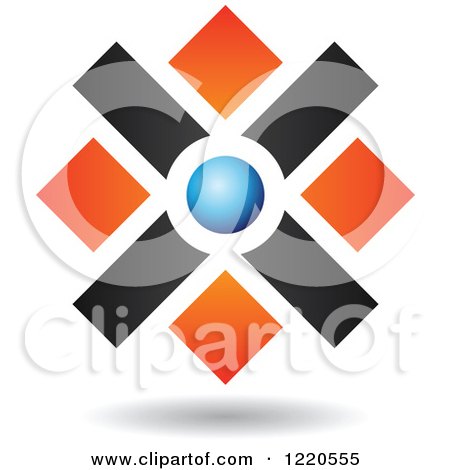 Clipart of a Floating Abstract Orange Black and Blue Icon - Royalty Free Vector Illustration by cidepix