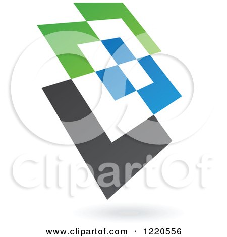 Clipart of a Floating Abstract Green Black and Blue Icon 2 - Royalty Free Vector Illustration by cidepix