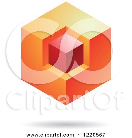 Clipart of a Red and Orange 3d Floating Cube Icon - Royalty Free Vector Illustration by cidepix
