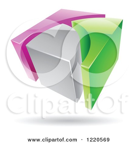 Clipart of a 3d Abstract Purple Green and Chrome Logo 2 - Royalty Free Vector Illustration by cidepix
