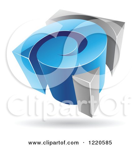 Clipart of a 3d Blue and Chrome Spiral Logo - Royalty Free Vector Illustration by cidepix
