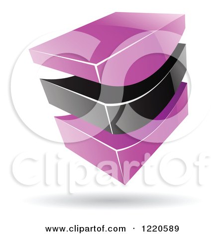 Clipart of a 3d Abstract Purple and Black Logo - Royalty Free Vector Illustration by cidepix