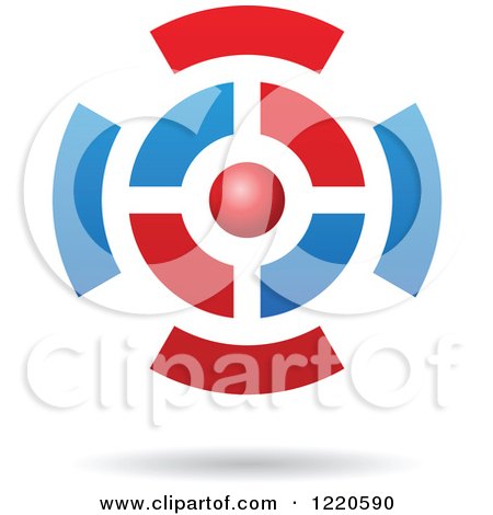 Clipart of a Floating 3d Red and Blue Orb and Target Icon - Royalty Free Vector Illustration by cidepix