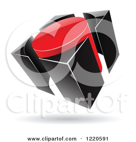 Clipart of a 3d Red and Black Abstract Button Logo - Royalty Free Vector Illustration by cidepix