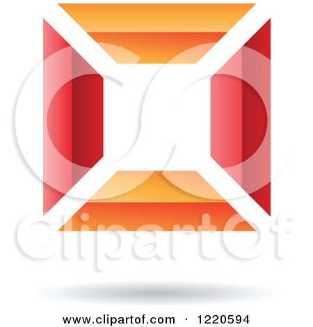 Clipart of a Red and Orange 3d Floating Square Icon - Royalty Free Vector Illustration by cidepix
