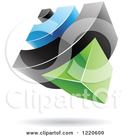 Clipart of a 3d Abstract Green Blue and Black Logo - Royalty Free Vector Illustration by cidepix