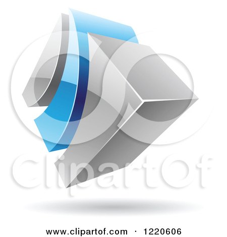 Clipart of a 3d Abstract Blue and Chrome Logo - Royalty Free Vector Illustration by cidepix