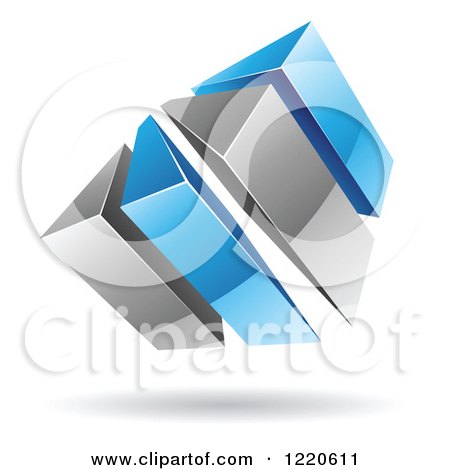 Clipart of a 3d Abstract Blue and Chrome Logo 3 - Royalty Free Vector Illustration by cidepix