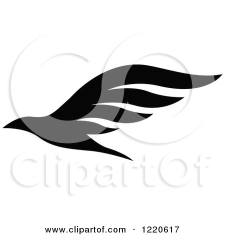 Clipart of a Black and White Flying Bird - Royalty Free Vector Illustration by cidepix