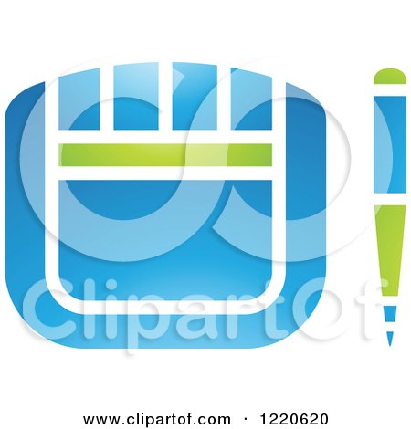 Clipart of a Green and Blue Graphics Tablet and Stylus - Royalty Free Vector Illustration by cidepix