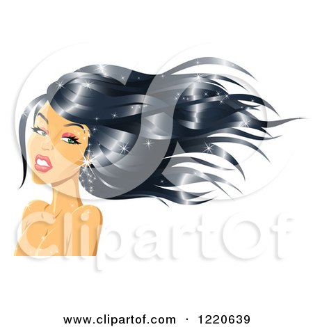 Clipart of a Gorgeous Woman with Shiny Black Hair - Royalty Free Vector Illustration by cidepix