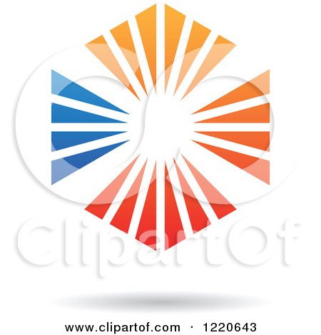 Clipart of a Floating Red Blue and Orange Ray Hexagon Icon - Royalty Free Vector Illustration by cidepix