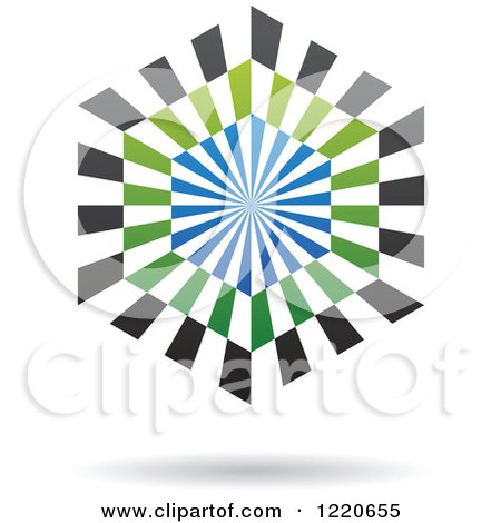 Clipart of a Floating Green Black and Blue Hexagon Icon - Royalty Free Vector Illustration by cidepix