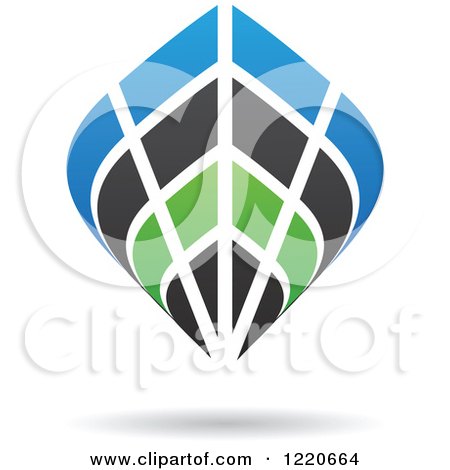 Clipart of a Floating Abstract Green Black and Blue Icon 3 - Royalty Free Vector Illustration by cidepix