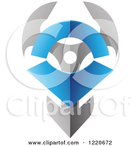 Clipart of a Blue and Gray Abstract Tribal Shield Icon - Royalty Free Vector Illustration by cidepix