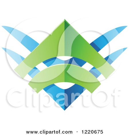 Clipart of a Blue and Green Abstract Tribal Shield Icon - Royalty Free Vector Illustration by cidepix