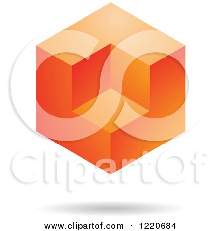 Clipart of a Floating 3d Orange Cube Icon - Royalty Free Vector Illustration by cidepix