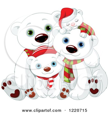 Clipart of a Cute Christmas Polar Bear Family with Scarves and Hats - Royalty Free Vector Illustration by Pushkin