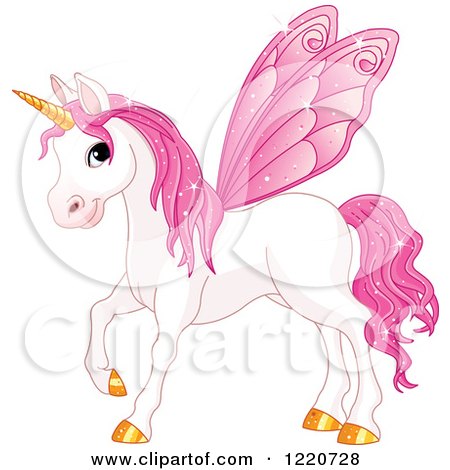 Clipart of a Magical Fairy Unicorn Horse with Pink Wings - Royalty Free Vector Illustration by Pushkin