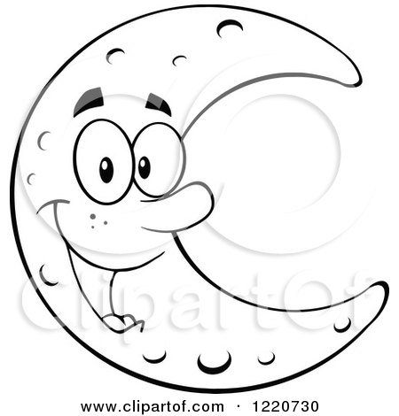 Clipart of an Outlined Happy Crescent Moon Mascot - Royalty Free Vector Illustration by Hit Toon