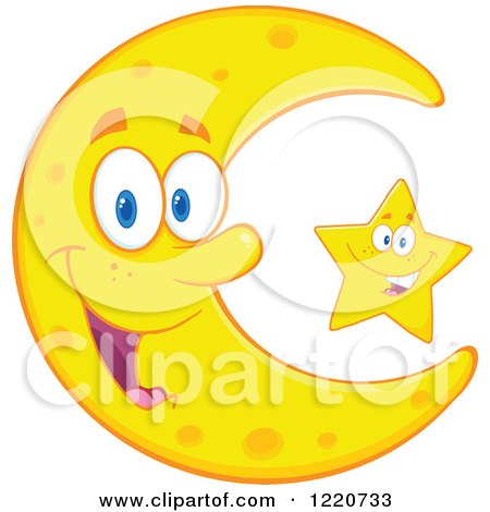 Clipart of a Happy Crescent Moon and Star Mascot - Royalty Free Vector Illustration by Hit Toon