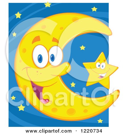 Clipart of a Happy Crescent Moon Mascot and Star - Royalty Free Vector Illustration by Hit Toon
