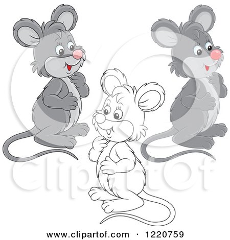 Clipart of Outlined and Colored Cute Gray Mice - Royalty Free Vector Illustration by Alex Bannykh