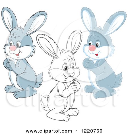 Clipart of Outlined and Gray and White Bunny Rabbits Facing Left - Royalty Free Vector Illustration by Alex Bannykh