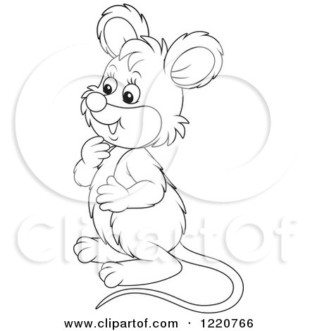 Clipart of an Outlined Cute Mouse Facing Left - Royalty Free Vector Illustration by Alex Bannykh