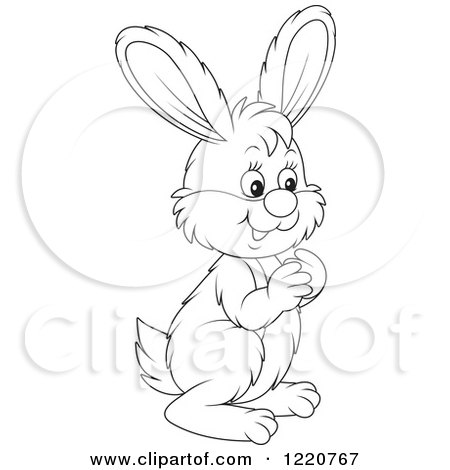 Clipart of an Outlined Cute Bunny Rabbit Facing Left - Royalty Free Vector Illustration by Alex Bannykh