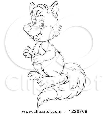 Clipart of an Outlined Cute Fox Standing Upright and Facing Left - Royalty Free Vector Illustration by Alex Bannykh