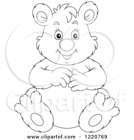 Clipart of an Outlined Sitting Chubby Bear - Royalty Free Vector Illustration by Alex Bannykh