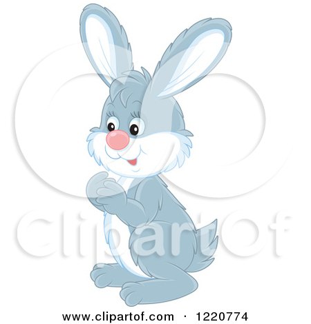 Clipart of a Gray and White Bunny Rabbit Facing Left - Royalty Free Vector Illustration by Alex Bannykh