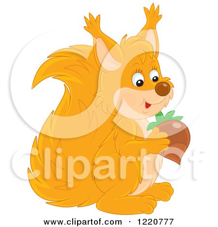 Clipart of an Orange Squirrel Holding an Acorn - Royalty Free Vector Illustration by Alex Bannykh