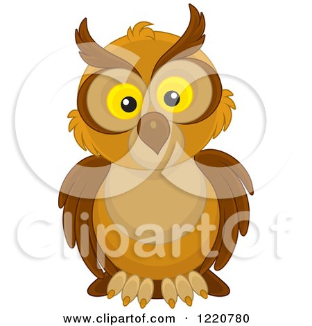 Clipart of a Brown Owl with Yellow Eyes - Royalty Free Vector Illustration by Alex Bannykh
