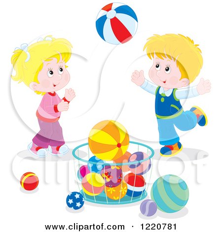 Clipart of a Boy and Girl Playing with Balls - Royalty Free Vector Illustration by Alex Bannykh